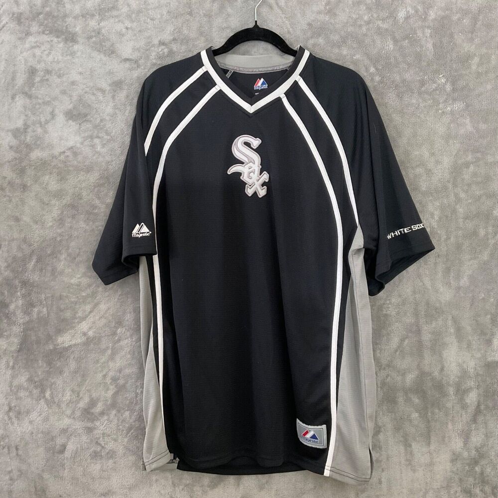 Majestic MLB CHICAGO WHITE SOX Jersey men’s XL Black White Silver  V Neck